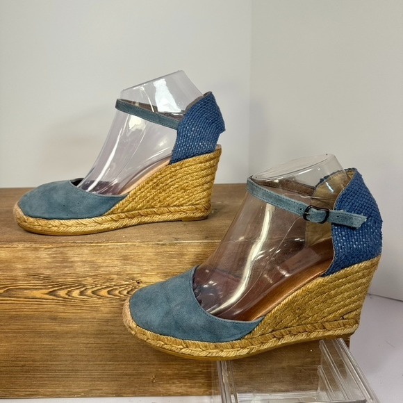 Gaimo Shoes - Made In Spain Espadrilles Mary Jane Wedge Sandals SZ 38 US 7.5 Blue Suede Gaimo